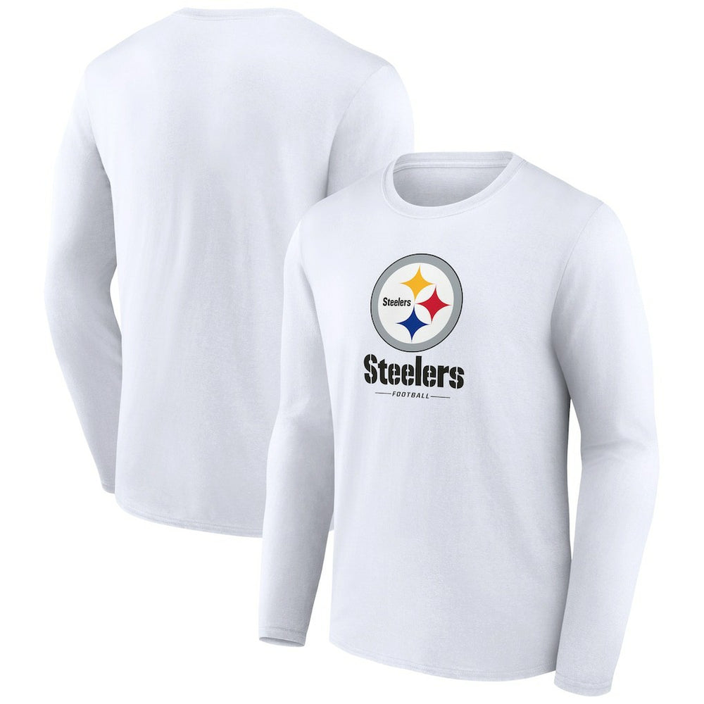 Pittsburgh Steelers Logo Team Lockup Long Sleeve T-Shirt - White sale
