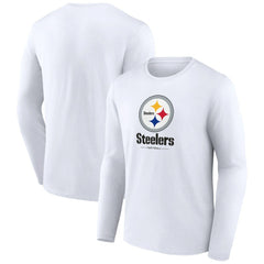 Pittsburgh Steelers Logo Team Lockup Long Sleeve T-Shirt - White sale