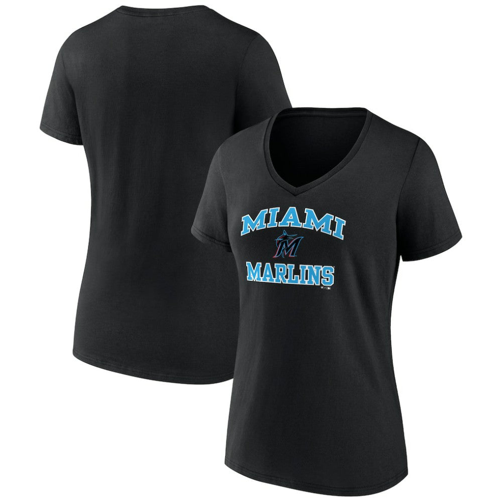 Miami Marlins Women's Heart and Soul V-Neck T-Shirt Black