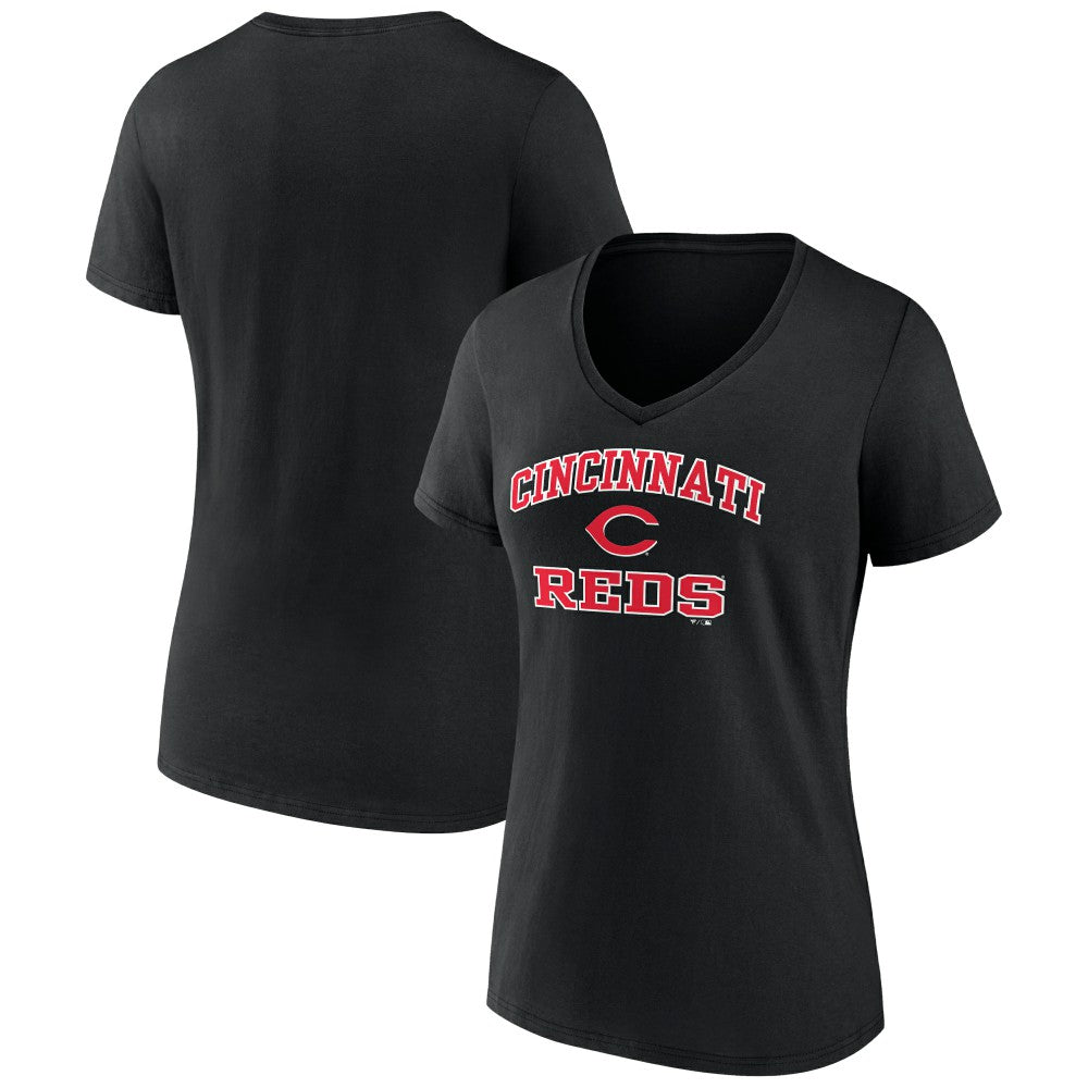 Cincinnati Reds Women's Heart and Soul V-Neck T-Shirt Black