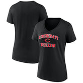 Cincinnati Reds Women's Heart and Soul V-Neck T-Shirt Black
