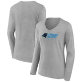 Carolina Panthers Women's Logo Team Lockup Long Sleeve V-Neck T-Shirt - Heather Gray online