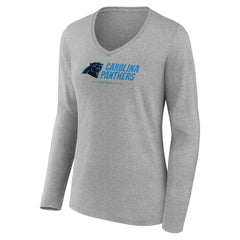 Carolina Panthers Women's Logo Team Lockup Long Sleeve V-Neck T-Shirt - Heather Gray online