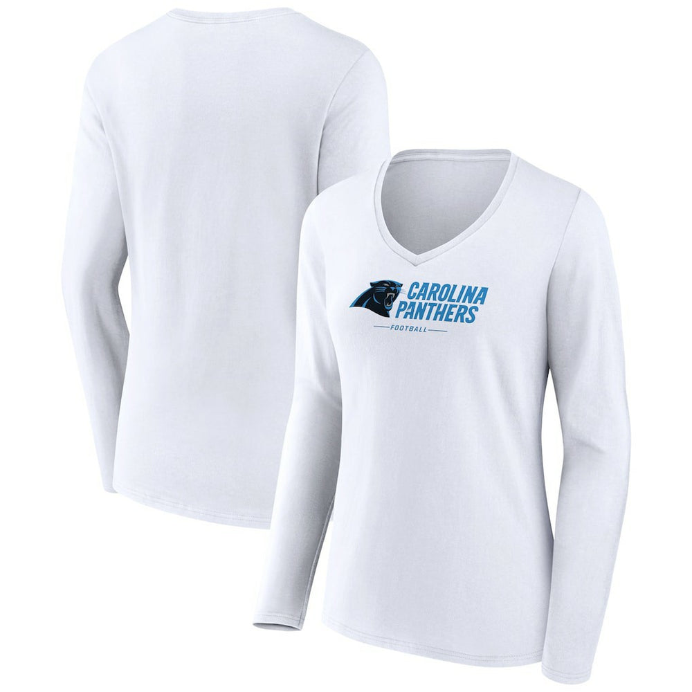 Carolina Panthers Women's Logo Team Lockup Long Sleeve V-Neck T-Shirt - White discount