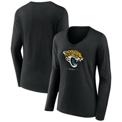 Jacksonville Jaguars Women's Logo Team Lockup Long Sleeve V-Neck T-Shirt - Black cheap