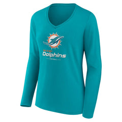 Miami Dolphins Women's Logo Team Lockup Long Sleeve V-Neck T-Shirt - Aqua online