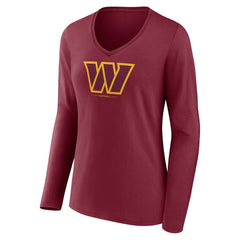 Washington Commanders Women's Logo Team Lockup Long Sleeve V-Neck T-Shirt - Burgundy for sale