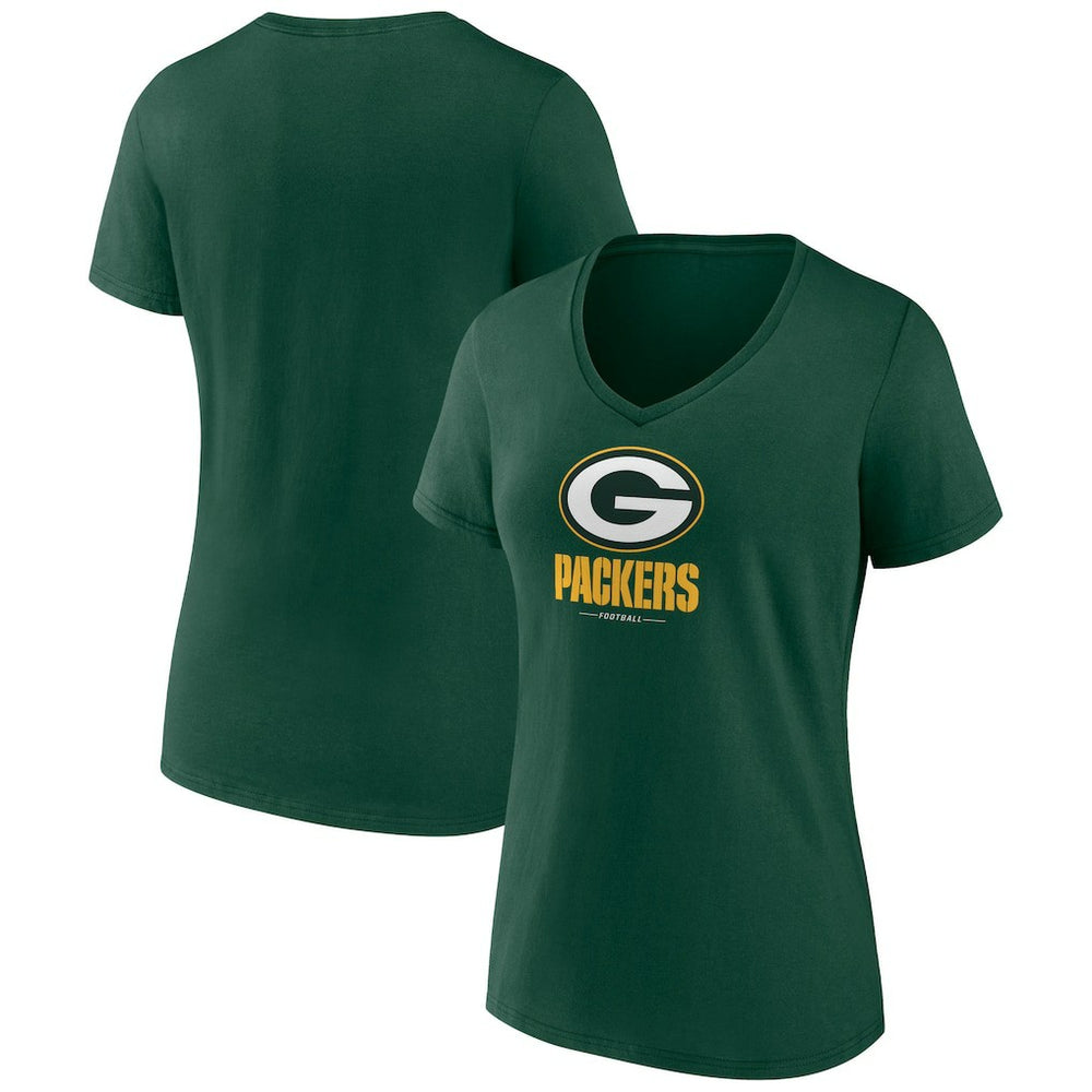 Green Bay Packers Women's Logo Team Lockup V-Neck T-Shirt - Green cheap