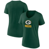 Green Bay Packers Women's Logo Team Lockup V-Neck T-Shirt - Green cheap