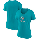 Miami Dolphins Women's Logo Team Lockup V-Neck T-Shirt - Aqua outlet