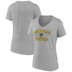 Milwaukee Brewers Women's Heart and Soul V-Neck T-Shirt Gray