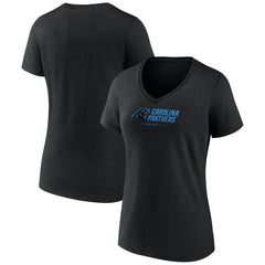 Carolina Panthers Women's Logo Team Lockup V-Neck T-Shirt - Black on sale