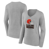 Cleveland Browns Women's Logo Team Lockup Long Sleeve V-Neck T-Shirt - Gray cheap