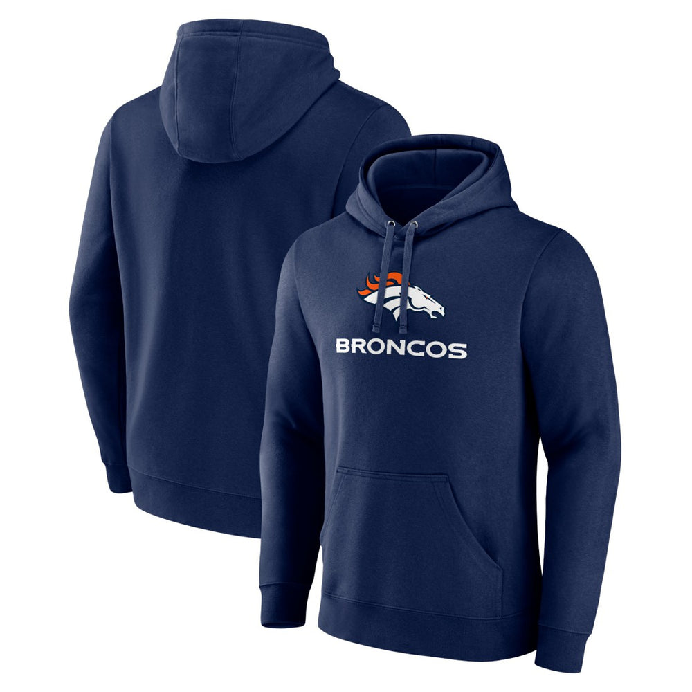Denver Broncos Logo Team Lockup Fitted Pullover Hoodie - Navy sale