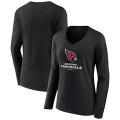 Arizona Cardinals Women's Logo Team Lockup Long Sleeve V-Neck T-Shirt - Black cheap