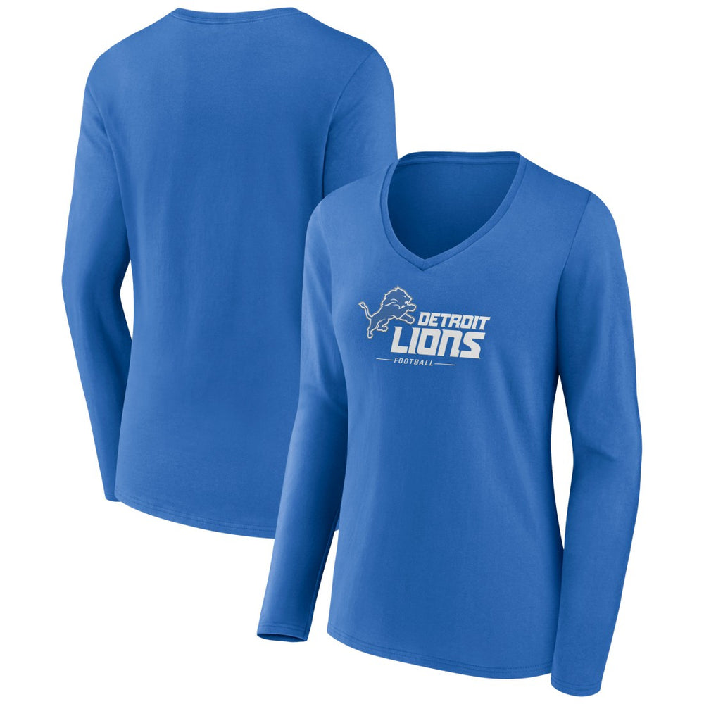 Detroit Lions Women's Logo Team Lockup Long Sleeve V-Neck T-Shirt - Blue outlet