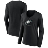 Philadelphia Eagles Women's Logo Team Lockup Long Sleeve V-Neck T-Shirt - Black sale