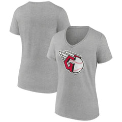 Cleveland Guardians Women's Official Logo V-Neck T-Shirt Gray