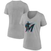 Miami Marlins Women's Official Logo V-Neck T-Shirt Gray