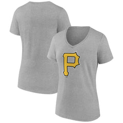 Pittsburgh Pirates Women's Official Logo V-Neck T-Shirt Gray