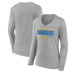 Los Angeles Chargers Women's On Side Stripe Long Sleeve V-Neck T-Shirt - Gray cheap