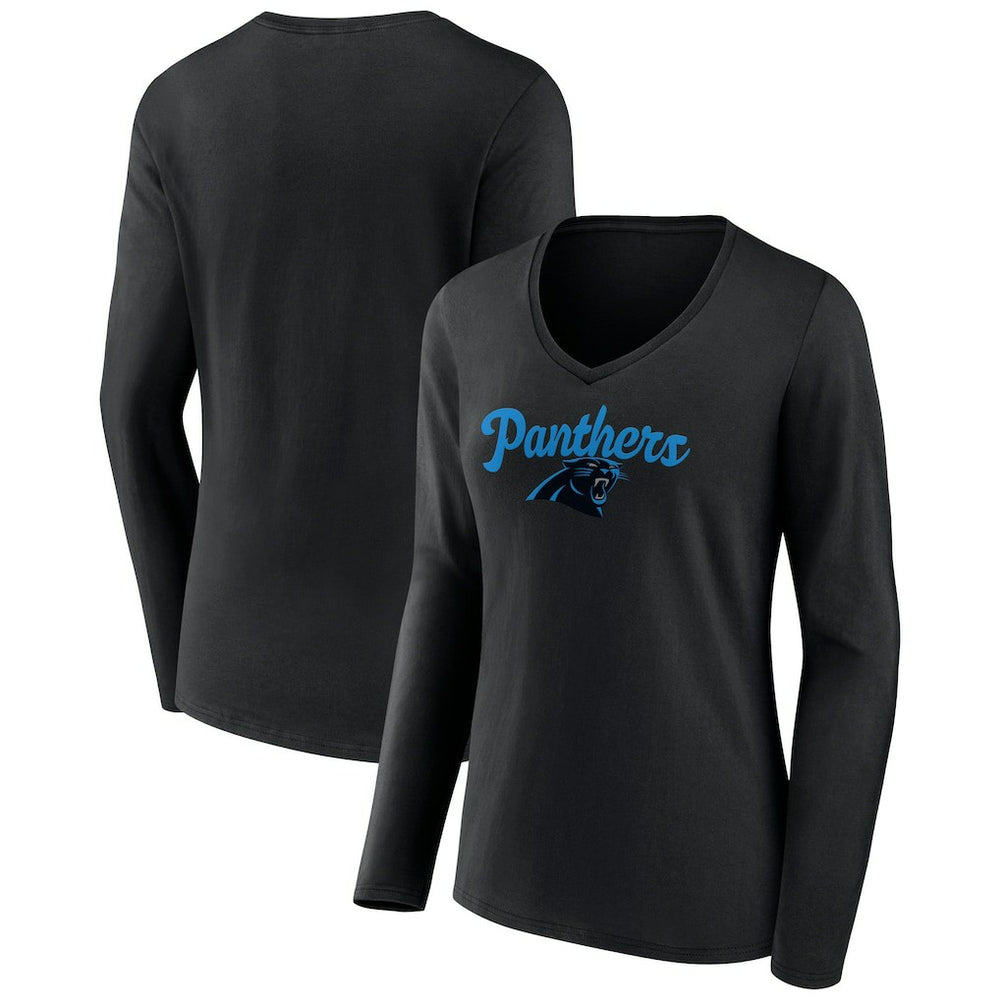 Carolina Panthers Women's Freehand Team Long Sleeve V-Neck T-Shirt - Black online