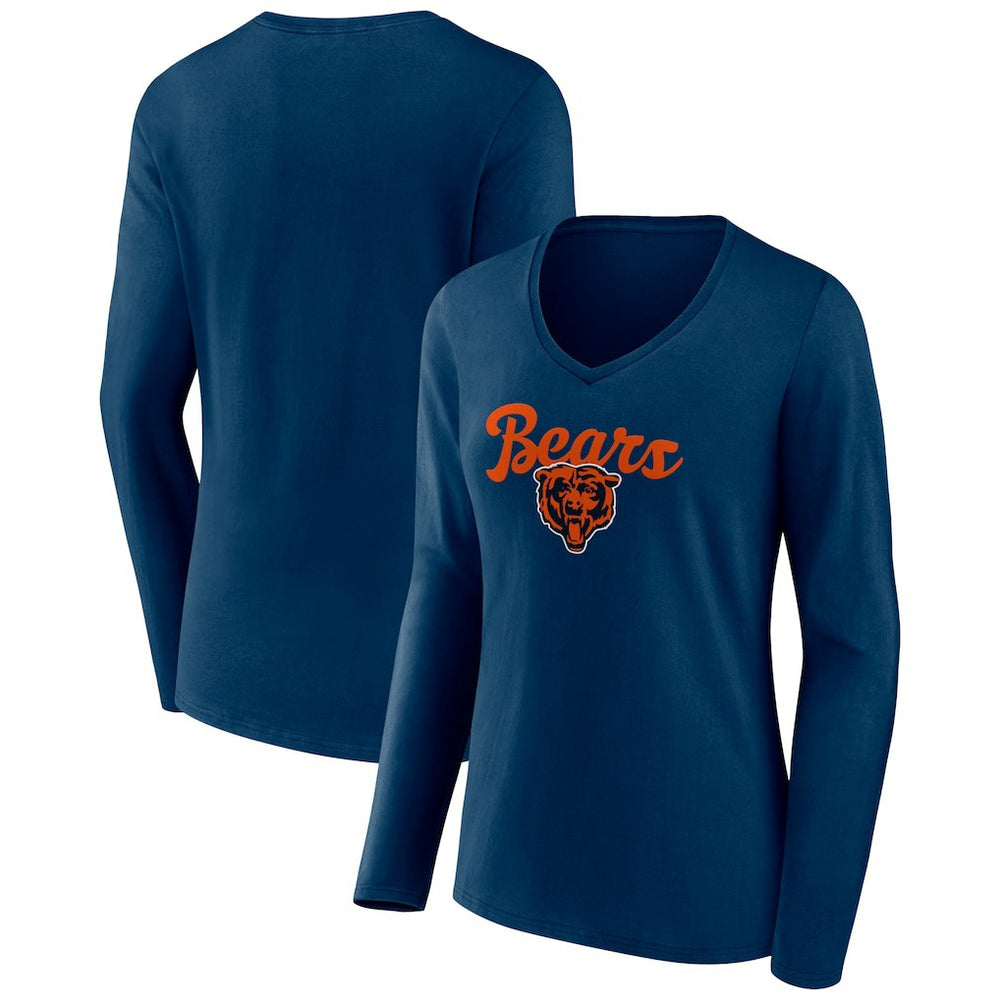 Chicago Bears Women's Freehand Team Long Sleeve V-Neck T-Shirt - Navy sale