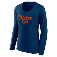 Chicago Bears Women's Freehand Team Long Sleeve V-Neck T-Shirt - Navy sale