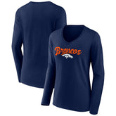 Denver Broncos Women's Freehand Team Long Sleeve V-Neck T-Shirt - Navy sale
