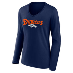 Denver Broncos Women's Freehand Team Long Sleeve V-Neck T-Shirt - Navy sale