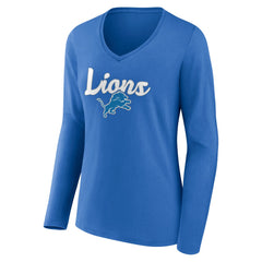 Detroit Lions Women's Freehand Team Long Sleeve V-Neck T-Shirt - Blue discount