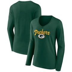 Green Bay Packers Women's Freehand Team Long Sleeve V-Neck T-Shirt - Green for sale