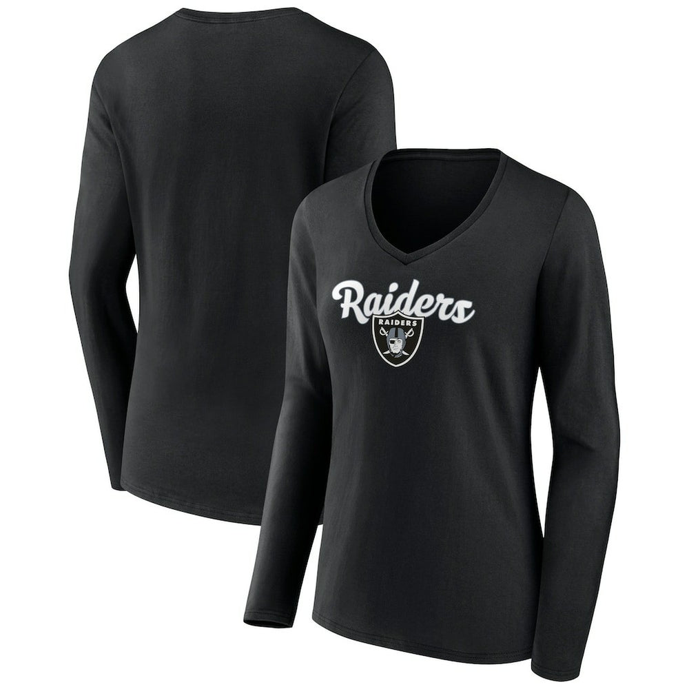 Las Vegas Raiders Women's Freehand Team Long Sleeve V-Neck T-Shirt - Black outlet