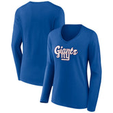 New York Giants Women's Freehand Team Long Sleeve V-Neck T-Shirt - Royal sale