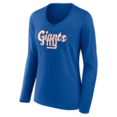 New York Giants Women's Freehand Team Long Sleeve V-Neck T-Shirt - Royal sale