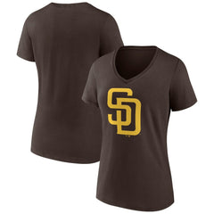 San Diego Padres Women's Official Logo V-Neck T-Shirt Brown