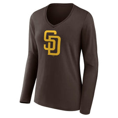 San Diego Padres Women's Team Logo Long Sleeve V-Neck T-Shirt Brown