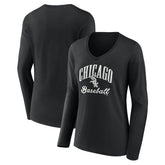 Chicago White Sox Women's Victory Script Long Sleeve V-Neck T-Shirt Black