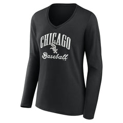 Chicago White Sox Women's Victory Script Long Sleeve V-Neck T-Shirt Black