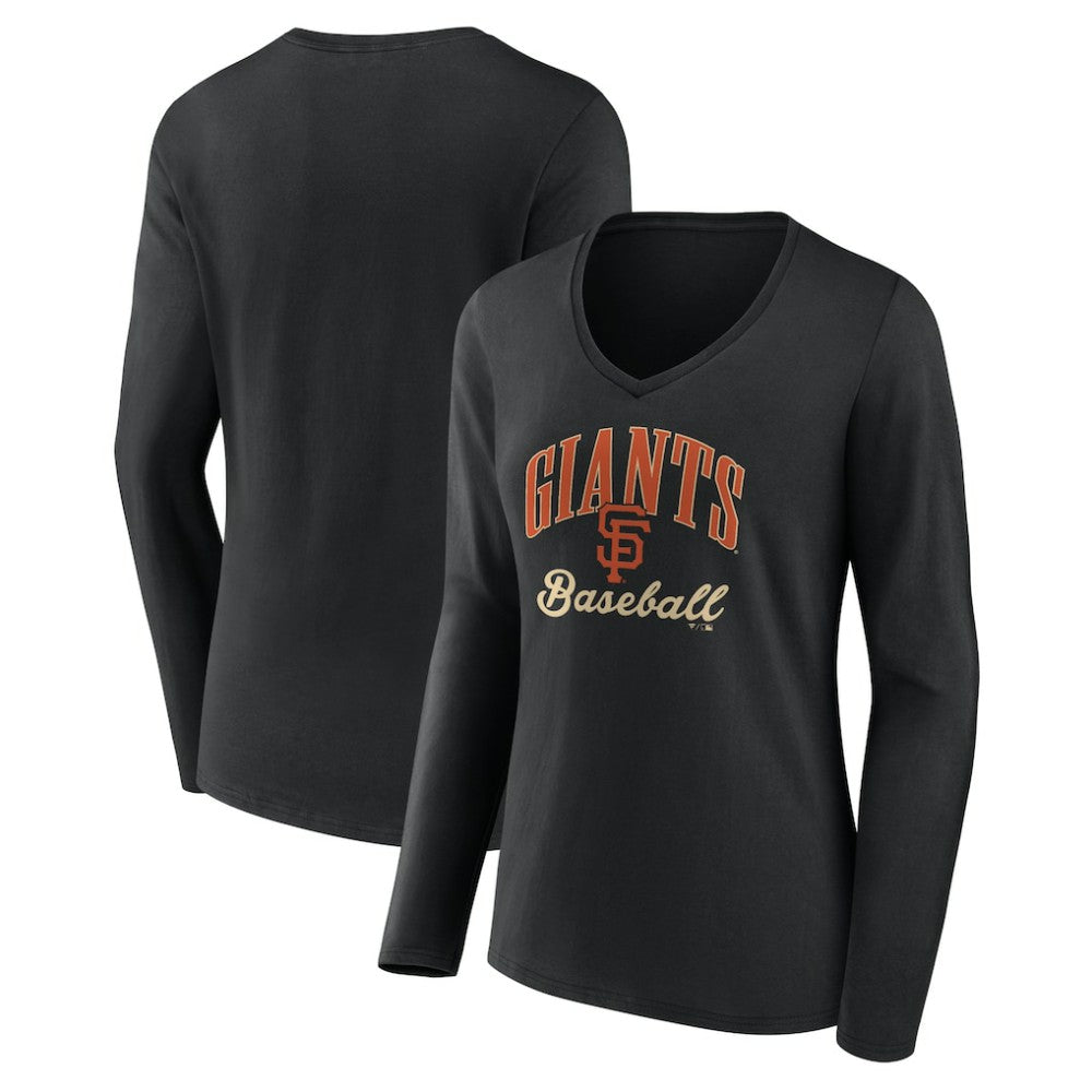 San Francisco Giants Women's Victory Script Long Sleeve V-Neck T-Shirt Black
