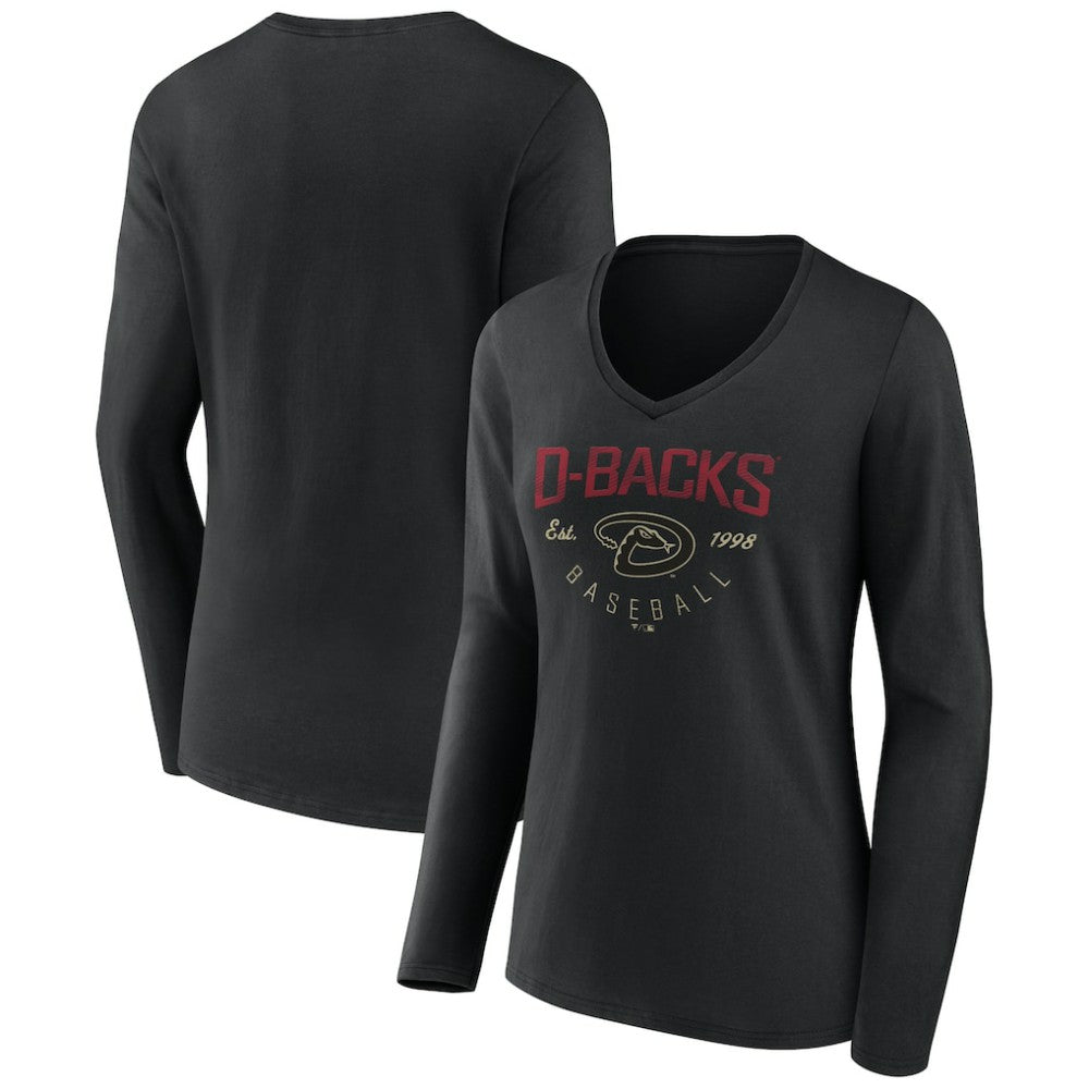 Arizona Diamondbacks Women's Live For It Long Sleeve Long Sleeve V-Neck T-Shirt Black