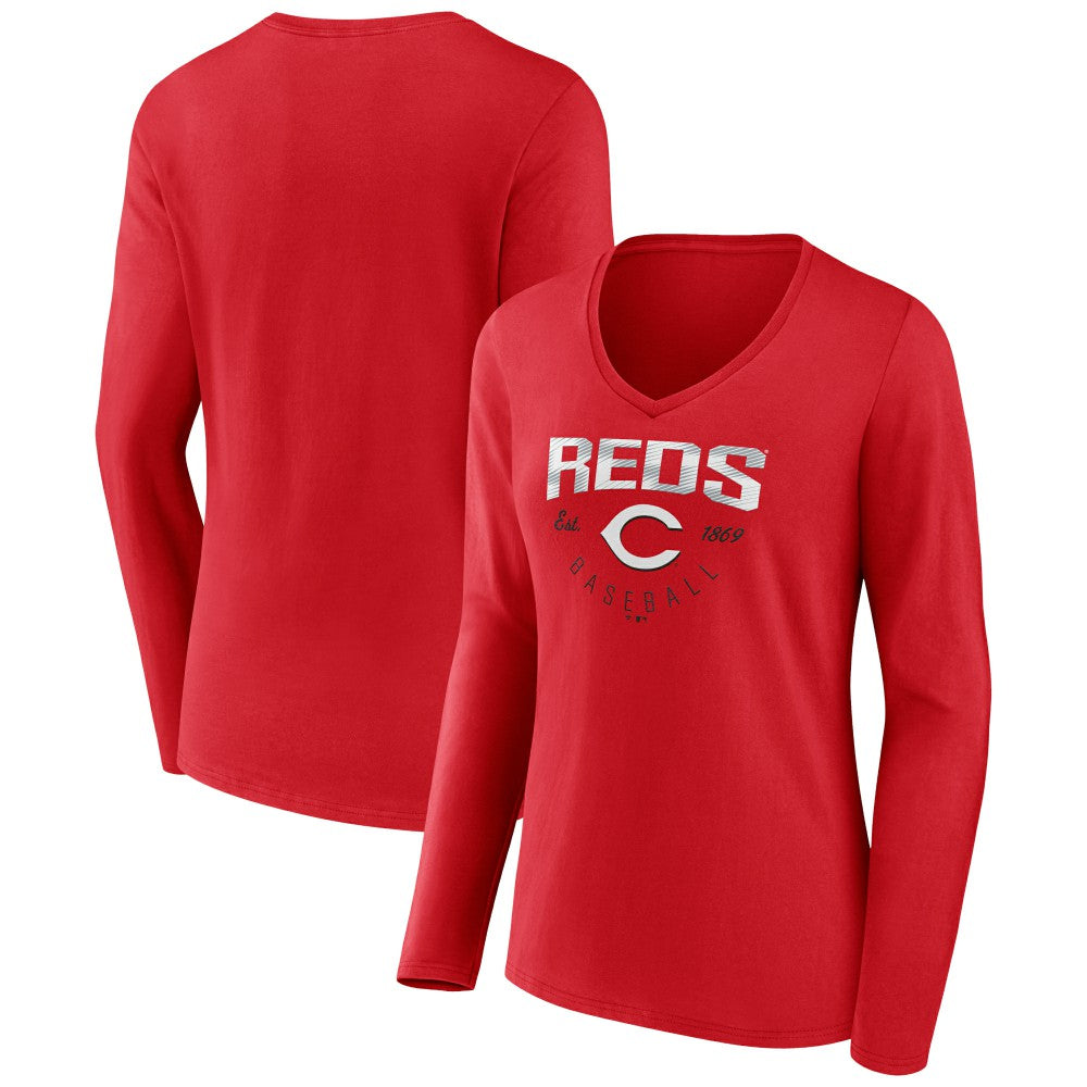 Cincinnati Reds Women's Live For It Long Sleeve Long Sleeve V-Neck T-Shirt Red
