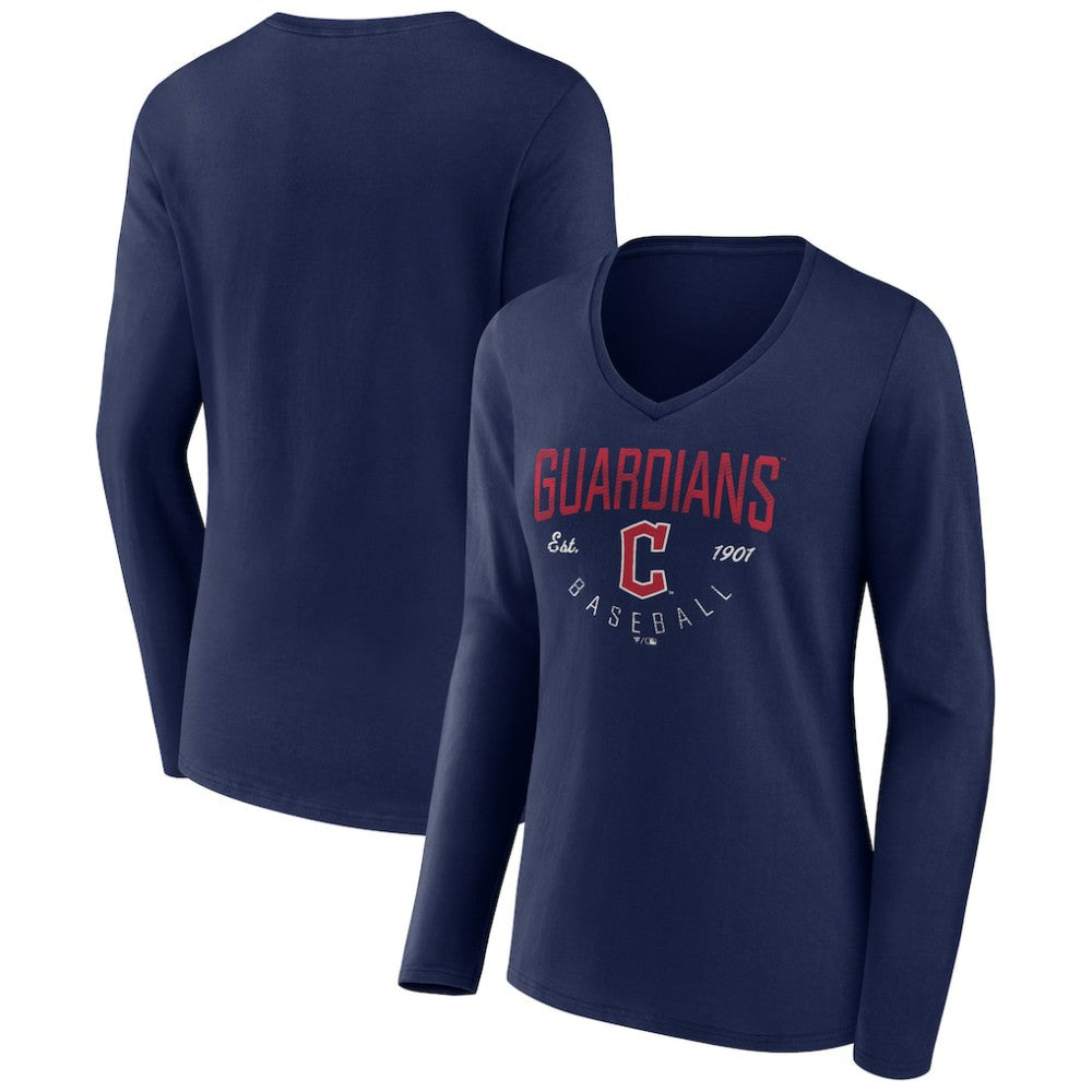 Cleveland Guardians Women's Live For It Long Sleeve Long Sleeve V-Neck T-Shirt Navy