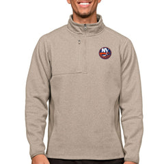 New York Islanders Antigua Course Quarter-Zip Pullover Top - Oatmeal Pullover