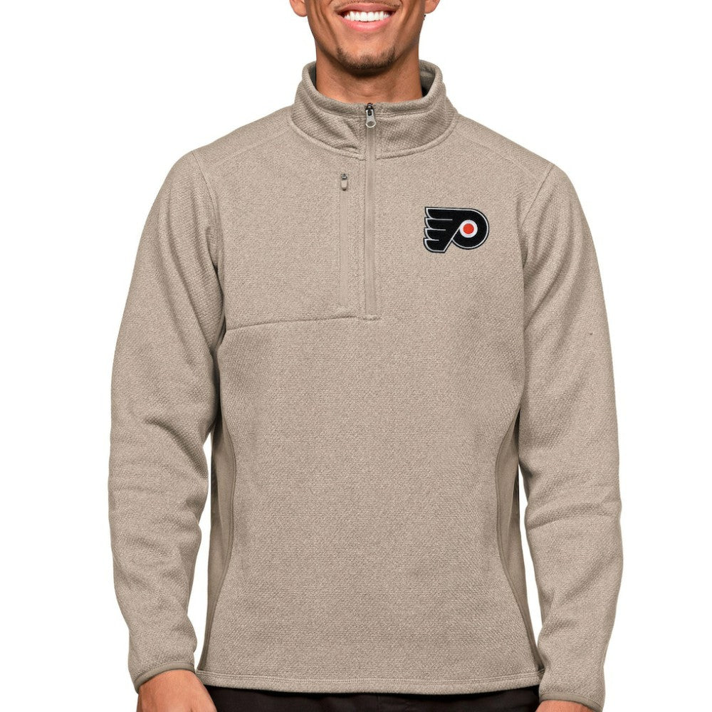 Philadelphia Flyers Antigua Course Quarter-Zip Pullover Top - Oatmeal Pullover