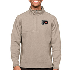 Philadelphia Flyers Antigua Course Quarter-Zip Pullover Top - Oatmeal Pullover
