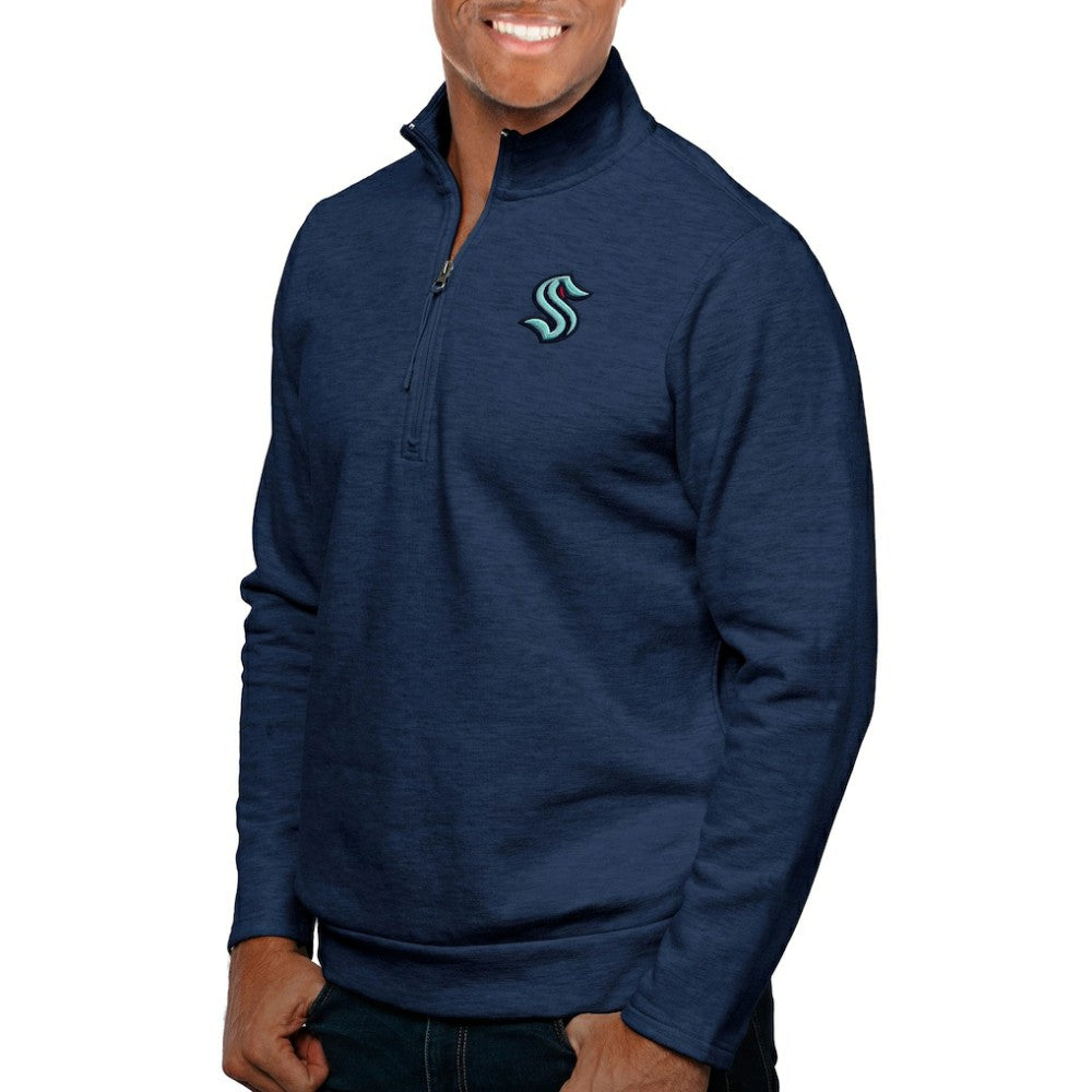 Seattle Kraken Antigua Gambit Quarter-Zip Pullover Top - Heather Navy Pullover