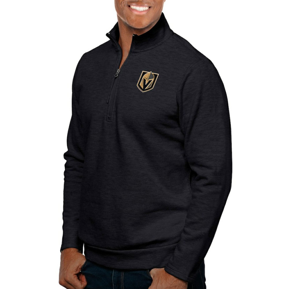 Vegas Golden Knights Antigua Gambit Quarter-Zip Pullover Top - Heather Black Pullover