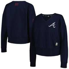 Atlanta Braves DKNY Sport Women's Lily V-Neck Pullover Sweatshirt Navy