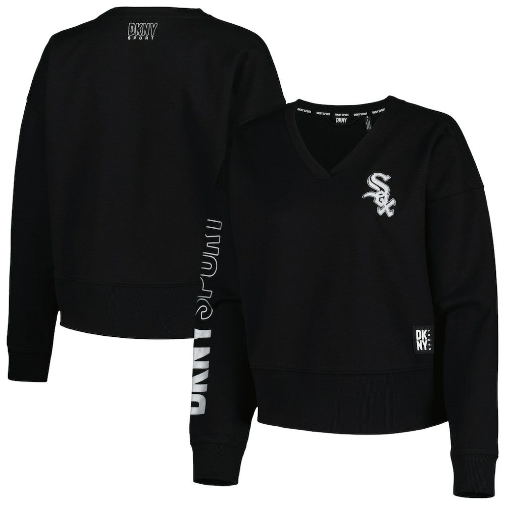 Chicago White Sox DKNY Sport Women's Lily V-Neck Pullover Sweatshirt Black